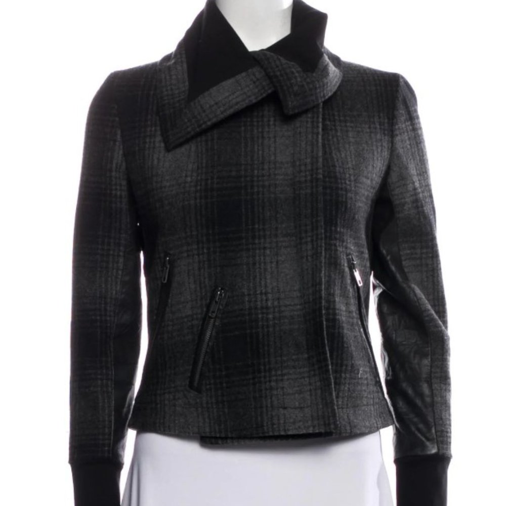 A.L.C. ALC Black and Gray wool/cashmere/silk blend biker jacket Size 2.
